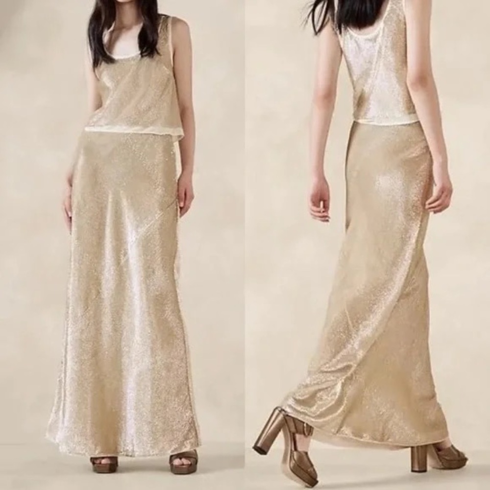 Banana Republic Alina Sequin Maxi Skirt Champagne Size M NWT